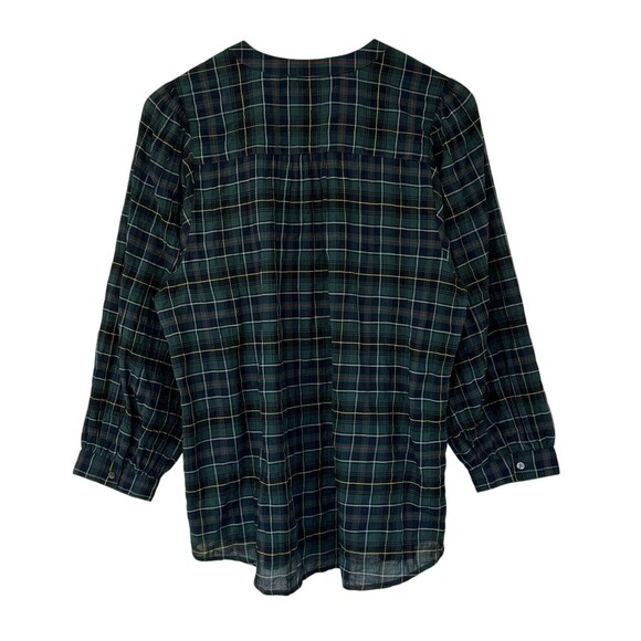 J. McLaughlin Megyn Plaid Cotton Poplin Shirt Crinkled Button Up 3/4 Sleeve Med - Picture 3 of 11